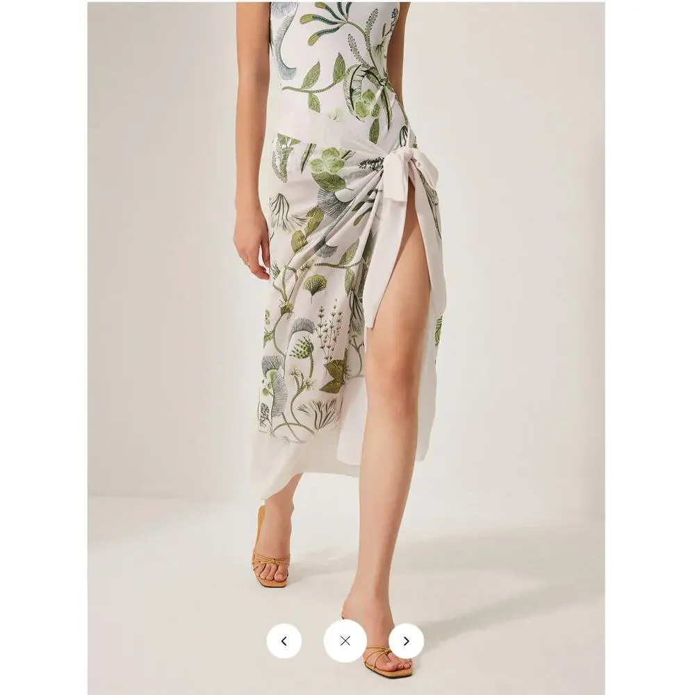 Commense Floral Print Ruffle Strap One-Piece Swimsuit and Skirt cover Up Sz L